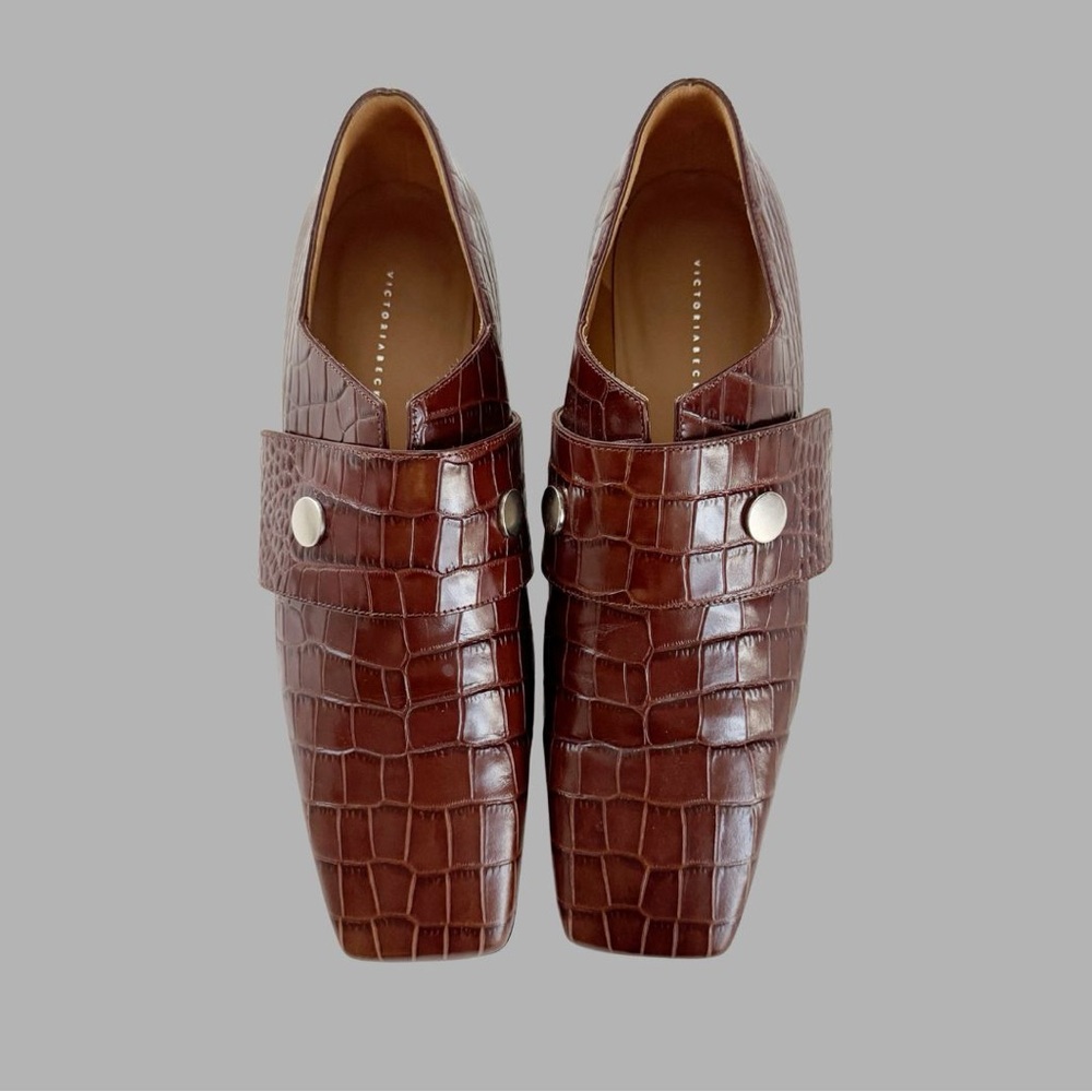 Victoria Beckham Square Toe Buckle Loafer Cognac Sz 39 - Picture 11 of 12